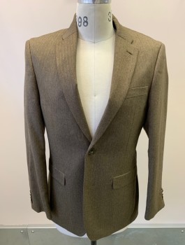 Mens, Sportcoat/Blazer, TOMMY HILFIGER, Olive Green, Dk Brown, Polyester, Viscose, Herringbone, 36R, Single Breasted, 2 Buttons, 3 Pockets, Notched Lapel, Double Vent