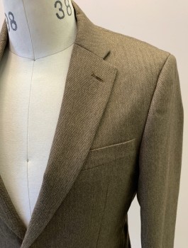 Mens, Sportcoat/Blazer, TOMMY HILFIGER, Olive Green, Dk Brown, Polyester, Viscose, Herringbone, 36R, Single Breasted, 2 Buttons, 3 Pockets, Notched Lapel, Double Vent