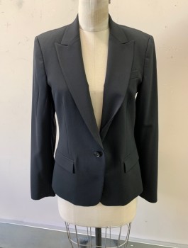 Womens, Blazer, THEORY, Black, Polyester, Wool, 8, Peaked Lapel, Single Breasted, Button Front, 2 Buttons, 3 Pockets