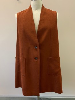 Womens, Vest, MTO, Rust Orange, Polyester, Wool, Solid, H56, B48, 3X, 2 Buttons, Single Breasted, V Neck, Top Pockets
