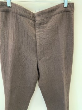 Mens, Sci-Fi/Fantasy Pants, N/L, Chocolate Brown, Cotton, Text, 29, 36, F.F, Wrinkle Texture  With Black Elastic Stir-ups