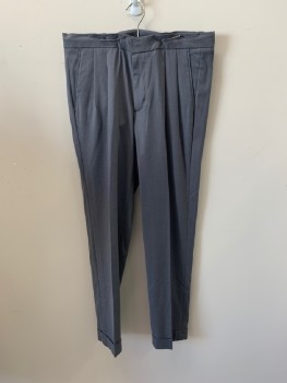 Mens, Slacks, CALIBRATE, Gray, Polyester, Rayon, Solid, 34/29, Pleated Front, Drawstring Waistband, 4 Pckts, Zip Fly, Cuffed