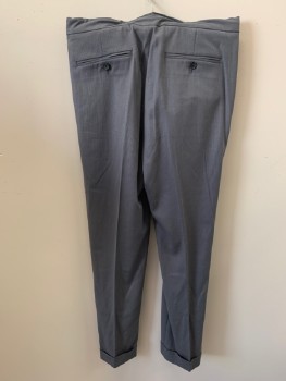 Mens, Slacks, CALIBRATE, Gray, Polyester, Rayon, Solid, 34/29, Pleated Front, Drawstring Waistband, 4 Pckts, Zip Fly, Cuffed