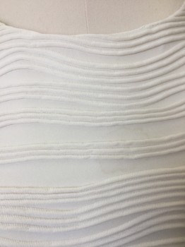 CALVIN KLEIN, Cream, Cotton, Polyester, Stripes - Horizontal , Cream with Self Bumpy Texture Wavy Horizontal Stripes, Round Neck,  Sleeveless, Pullover