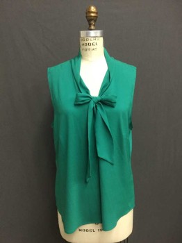 Womens, Top, Ann Taylor, Kelly Green, Polyester, Solid, Large, Sleeveless, Self Tie Neck
