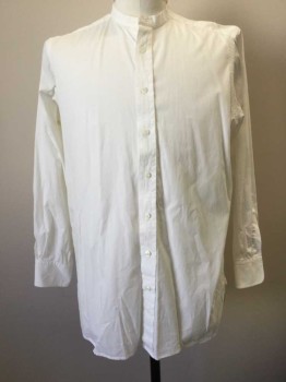 N/L, White, Cotton, Solid, Long Sleeve Button Front, Band Collar, No Pocket, Made To Order Reproduction