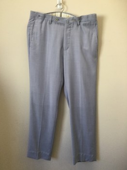 Mens, Slacks, INCOTEX, Baby Blue, Lavender Purple, Wool, Solid, Stripes - Pin, 31, 32, Visible Blue Stitching Around  Fly and Front Pockets, 2 Front Slant Pockets, Front Middle Button Flap, Lavender and White Lining, 2 Back Pockets with Buttons. Small Hole on the Front Middle Leg