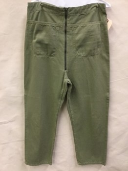Womens, Pants, RACHEL COMEY, Lt Olive Grn, Cotton, Solid, 30W, Very High Waist, Long Exposed Zip Front, 2 Pockets at Front Yoke, Elastic Back Waistband, Wider Leg