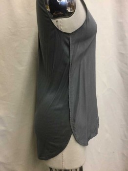 VINCE, Gray, Silk, Viscose, Solid, Gray, Silk Front, Knit Back, Scoop Neck, Sleeveless