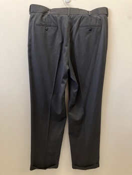 Mens, Slacks, STAFFORD, Charcoal Gray, Wool, Heathered, 32, 38, Double Pleated Front, Zip Fly, Cuffed, 4 Pockets, Belt Loops