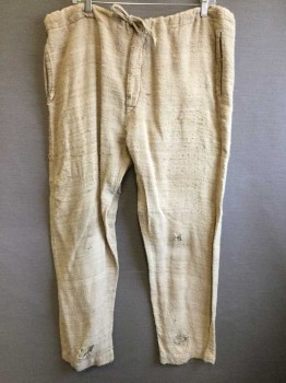 Mens, Historical Fiction Pants, Lt Yellow, Silk, Solid, M, Button Front, Drawstring, Aged/Distressed,  Serf, Peasant, Villager