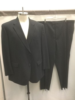 PRONTO UOMO, Black, Wool, Solid, Single Breasted, Notched Lapel, 2 Buttons,  3 Pockets, Black Lining