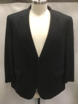 PRONTO UOMO, Black, Wool, Solid, Single Breasted, Notched Lapel, 2 Buttons,  3 Pockets, Black Lining