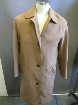 Womens, Coat, Trenchcoat, BABATON, Camel Brown, Polyester, Spandex, Solid, M, Button Front, Collar Attached, Pockets ,