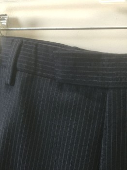 Mens, Suit, Pants, HUGO BOSS, Charcoal Gray, Gray, Wool, Stripes - Pin, Ins:33, W:36, Charcoal with Light Gray Double Pinstripes, Flat Front, Tab Waist, 4 Pockets, Zip Fly