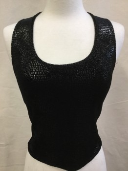 Womens, Top, GUESS, Black, Polyester, Reptile/Snakeskin, S, Black Reptile, Scoop Neck, Sleeveless,