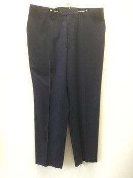 BARONI, Navy Blue, Polyester, Solid, F.F,  Zip Fly, Button Tab, Belt Loops,