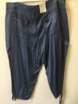 STYLE & CO, Blue, Lyocell, Solid, Capri, Patch/ Flap Pockets, Drawstring Ankles