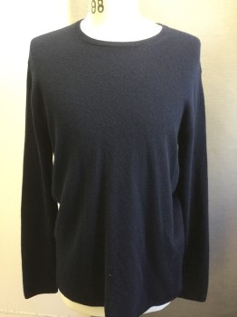 Mens, Pullover Sweater, SHAWN COLLINS, Navy Blue, Cashmere, Solid, L, Crew Neck,