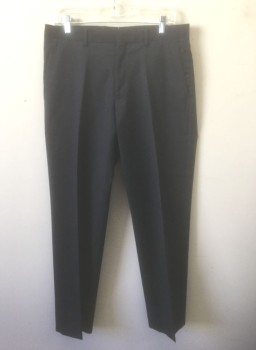 Mens, Suit, Pants, DKNY, Black, Gray, Royal Blue, Wool, Stripes - Pin, Ins:30, W:33, Black with Gray/Blue Pinstripes, Flat Front, Zip Fly, 4 Pockets