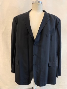TALLIA UOMO, Black, Wool, Solid, Single Breasted, Collar Attached, Notched Lapel, 3 Buttons,  3 Pockets