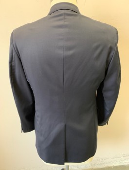 JOS A.BANK, Navy Blue, Wool, Solid, Single Breasted, Notched Lapel with Hand Picked Stitching, 2 Buttons, 3 Pockets