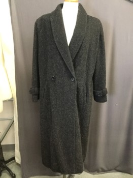 MTO, Black, White, Wool, Solid, Black with White Hair Flecks, Shawl Collar, Double Breasted, Shoulder Pleat, Strap at Wrist, Back Inverted Kick Pleat