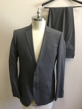 HUGO BOSS, Gray, Wool, Heathered, Single Breasted, Notched Lapel, 2 Buttons,  3 Pockets