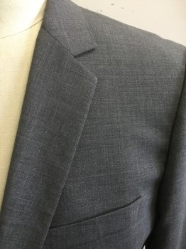 HUGO BOSS, Gray, Wool, Heathered, Single Breasted, Notched Lapel, 2 Buttons,  3 Pockets