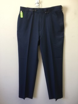 HAGGAR, Navy Blue, Polyester, Solid, Flat Front, Button Tab Closure,  4 Pockets, Belt Loops