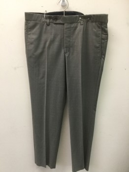Mens, Slacks, TED BAKER, Gray, Lt Gray, Wool, Polyester, Plaid, 34/31, Flat Front, Button Tab,