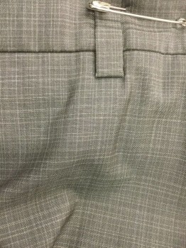 TED BAKER, Gray, Lt Gray, Wool, Polyester, Plaid, Flat Front, Button Tab,