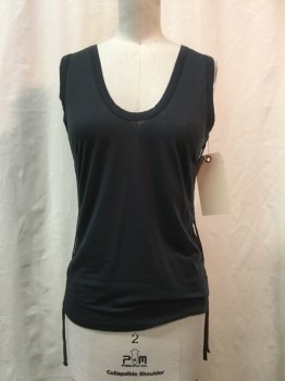 ALL SAINTS, Charcoal Gray, Cotton, Polyester, Solid, Charcoal Gray, Scoop Neck, Sleeveless, Adjustable Tie Sides