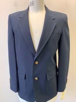 Childrens, Blazer, N/L, Navy Blue, Polyester, Solid, 20 R, 2 Button Front, Notched Lapel, 3 Pockets,