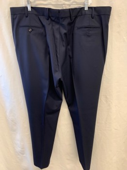 BROOKS BROTHERS, Midnight Blue, Wool, Solid, Double Pleats, 4 Pockets,