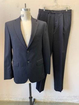 MALIBU, Black, Wool, Solid, Notched Lapel, Single Breasted, Button Front, 3 Pockets, Double Back Vent