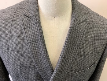BOSS, Lt Gray, Black, Wool, Houndstooth, Check , Double Breasted, Peaked Lapel, 3 Pockets,