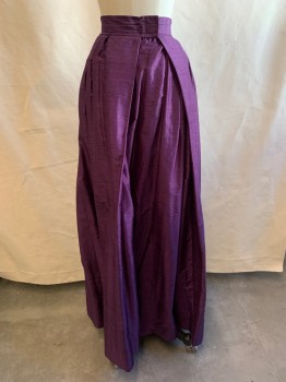 MTO, Purple, Silk, Solid, Pleated Waistband, Hook Closure