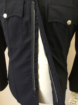 LONG BEACH, Midnight Blue, Polyester, Solid, Police, L/S,CA, Epaulets, 2 Pockets, Button Front, 5 Crease, Hidden Zip Front,