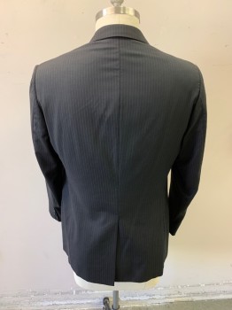 ARMANI, Black, Midnight Blue, Wool, Stripes - Vertical , Stripes - Pin, Suit Jacket, Button Front, 2 Buttons, Notched Lapel, 3 Pockets, Single Vent, 4 Button Sleeves