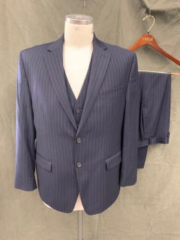 Mens, Suit, Jacket, LAUREN RALPH LAUREN, Navy Blue, Blue, Wool, Stripes - Pin, 42S, Single Breasted, Collar Attached, Notched Lapel, Pocket, 2 Buttons