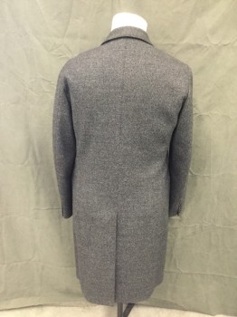 Mens, Coat, Overcoat, N/L, Charcoal Gray, Wool, Heathered, 42R, Single Breasted, Collar Attached, Notched Lapel, Hand Picked Collar/Lapel, Long Sleeves, 3 Pockets