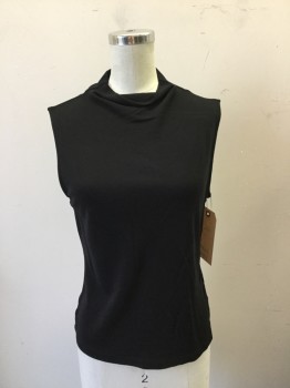 Womens, Top, ANNE KLEIN, Black, Rayon, Polyester, Solid, S, Sleeveless, Slight Cowl, Pull Over