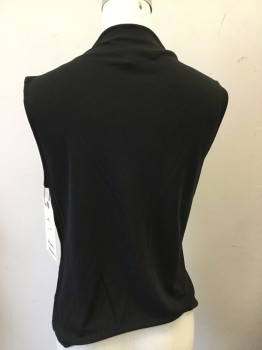 Womens, Top, ANNE KLEIN, Black, Rayon, Polyester, Solid, S, Sleeveless, Slight Cowl, Pull Over