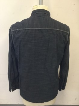 INC., Black, White, Cotton, Stripes - Horizontal , Button Front, Collar Attached, Long Sleeves, 2 Pockets, Gray/White Stitching