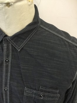 Mens, Casual Shirt, INC., Black, White, Cotton, Stripes - Horizontal , XL, Button Front, Collar Attached, Long Sleeves, 2 Pockets, Gray/White Stitching
