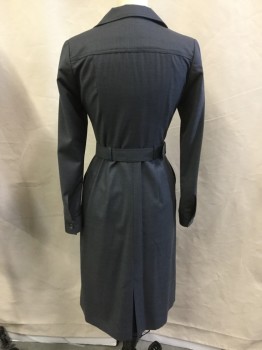 TRISH SUMMERVILLE, Gray, Wool, Solid, Button Front, Long Sleeves with Button Cuffs, Notched Lapel, 2 Pockets 2 Pocket Flaps, MATCHING BELT, Belt Loops,