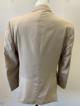 CARLO LUSSO, Tan Brown, Polyester, Rayon, Solid, Single Breasted, 2 Buttons,  Notched Lapel, 2 Back Vents,