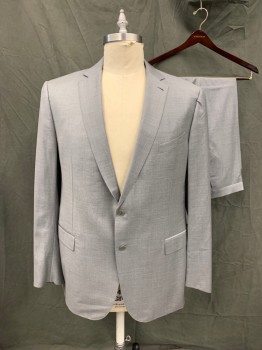 ERMENEGILDO ZEGNA, Lt Gray, Wool, Heathered, Single Breasted, Collar Attached, Notched Lapel, 3 Pockets, 2 Buttons,  Hand Picked Collar/Lapel
