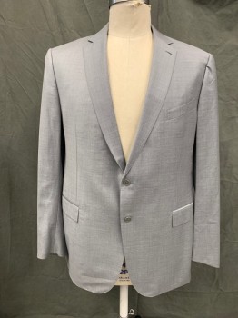 ERMENEGILDO ZEGNA, Lt Gray, Wool, Heathered, Single Breasted, Collar Attached, Notched Lapel, 3 Pockets, 2 Buttons,  Hand Picked Collar/Lapel